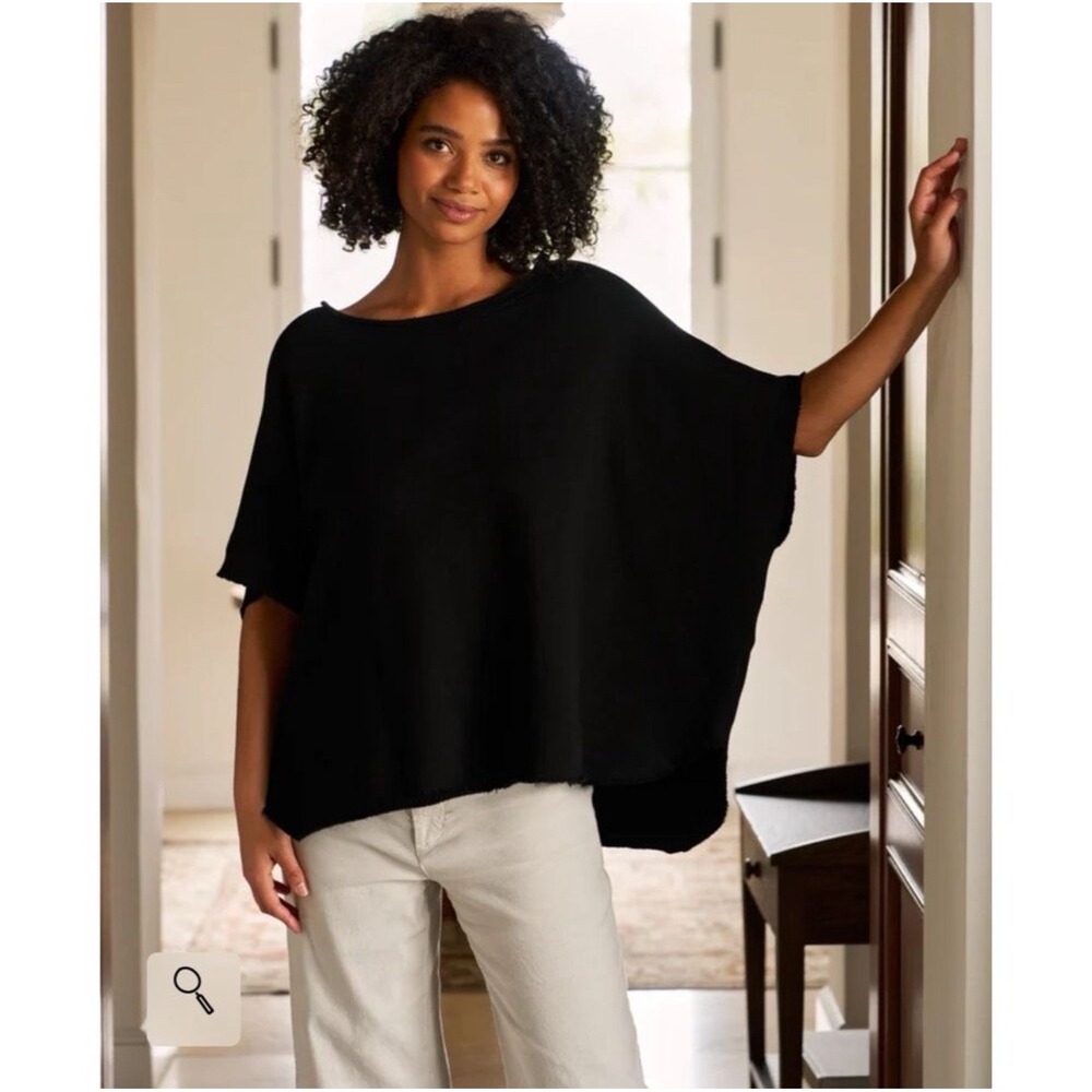 Frank & Eileen Olive Original Capelet Poncho Sweater Top Black Size Small